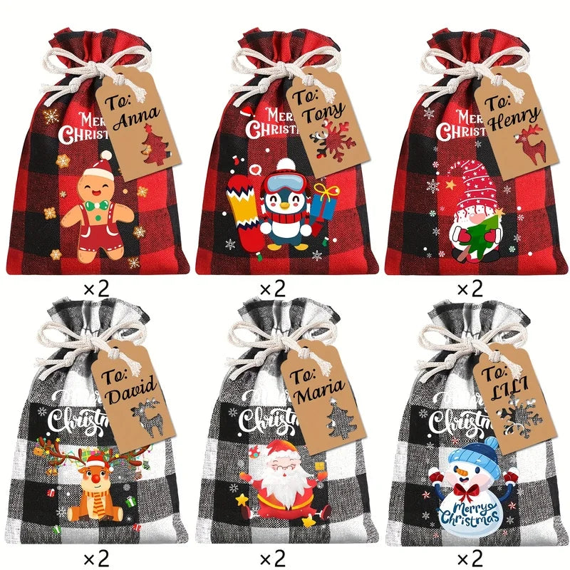 12/24pcs Xmas Burlap Gift Bags