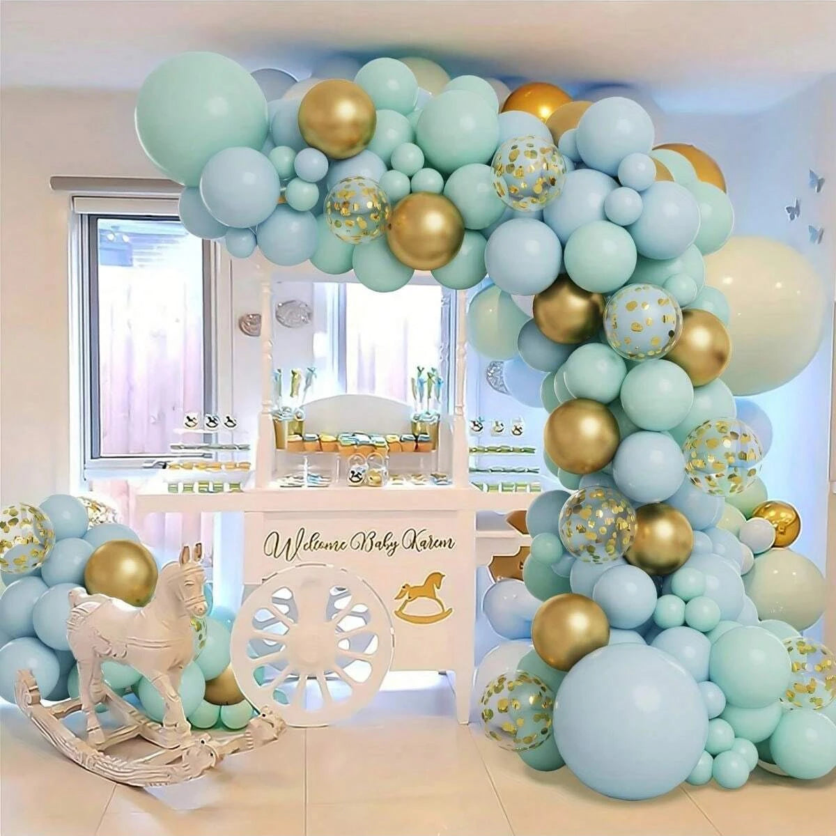Blue metal & golden latex arch balloons 126pcs