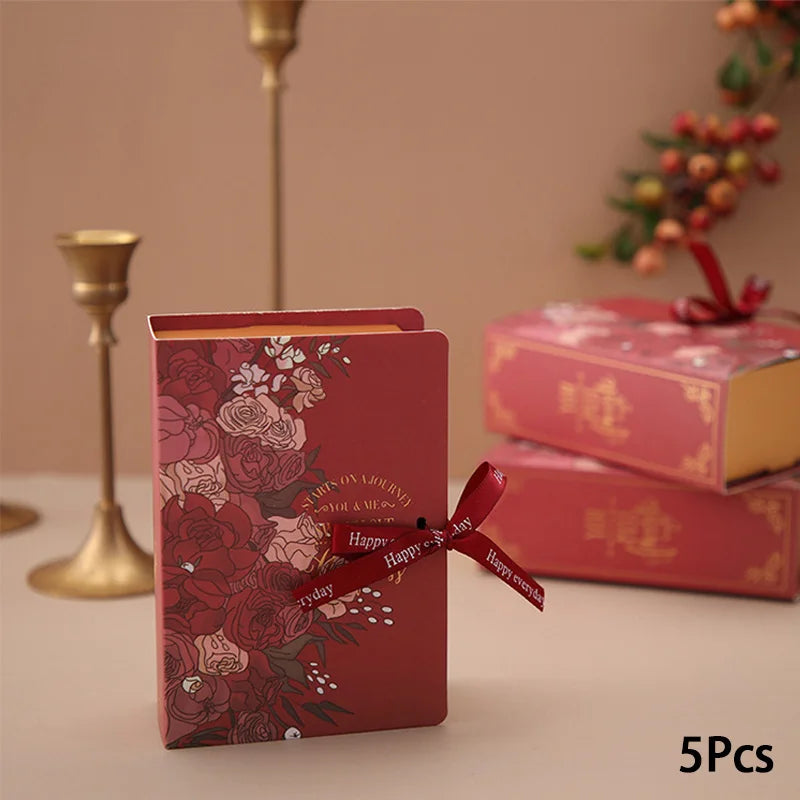 Book shape gift packaging box with ribbon 5pcs