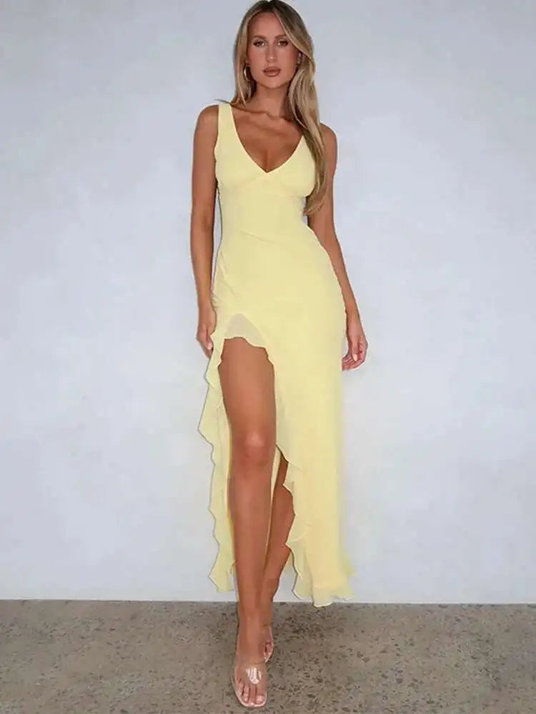Vivona Avrilyaan Ruffle High Split Dress