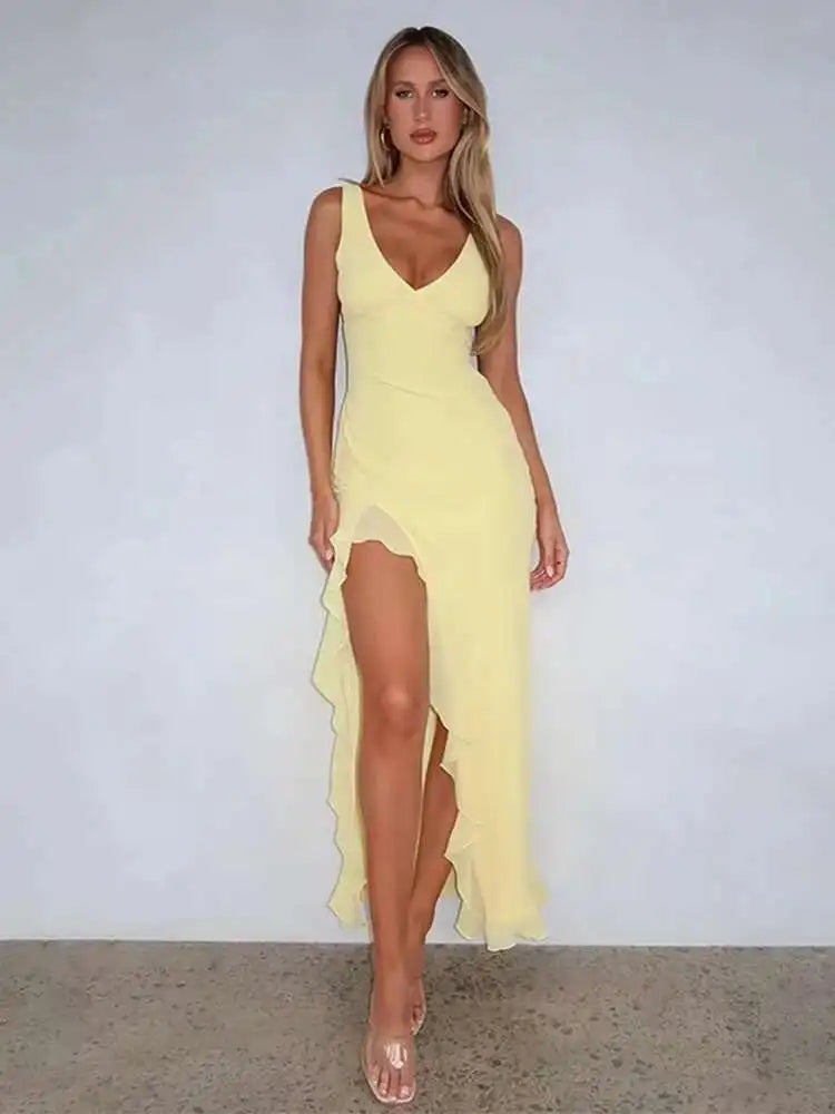 Vivona Avrilyaan Ruffle High Split Dress