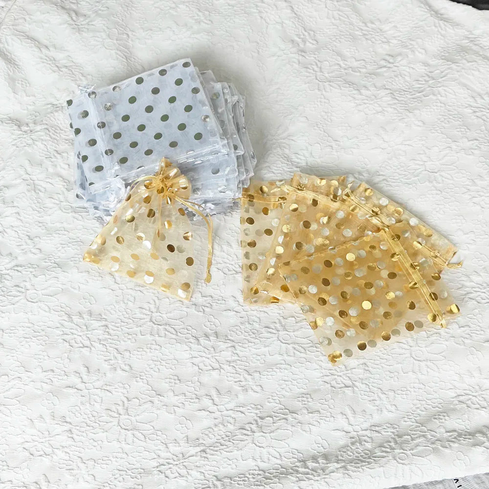 10/25/50 st guldfärgade organza presentpåsar