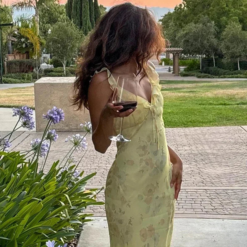 Rivona Retro V-Neck Maxi Dress
