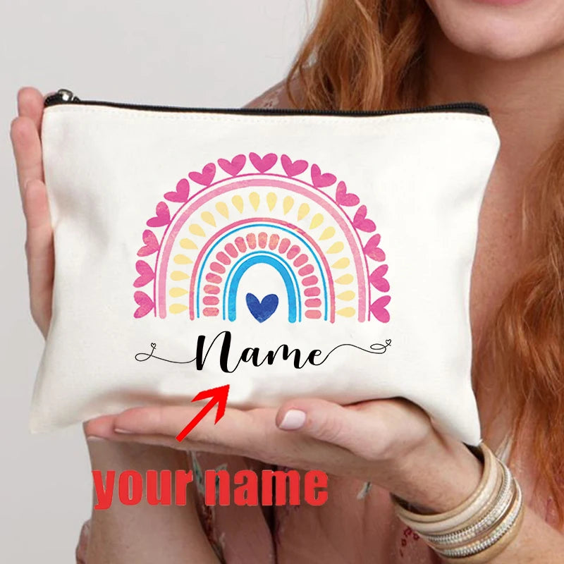 Rainbow custom name makeup bag