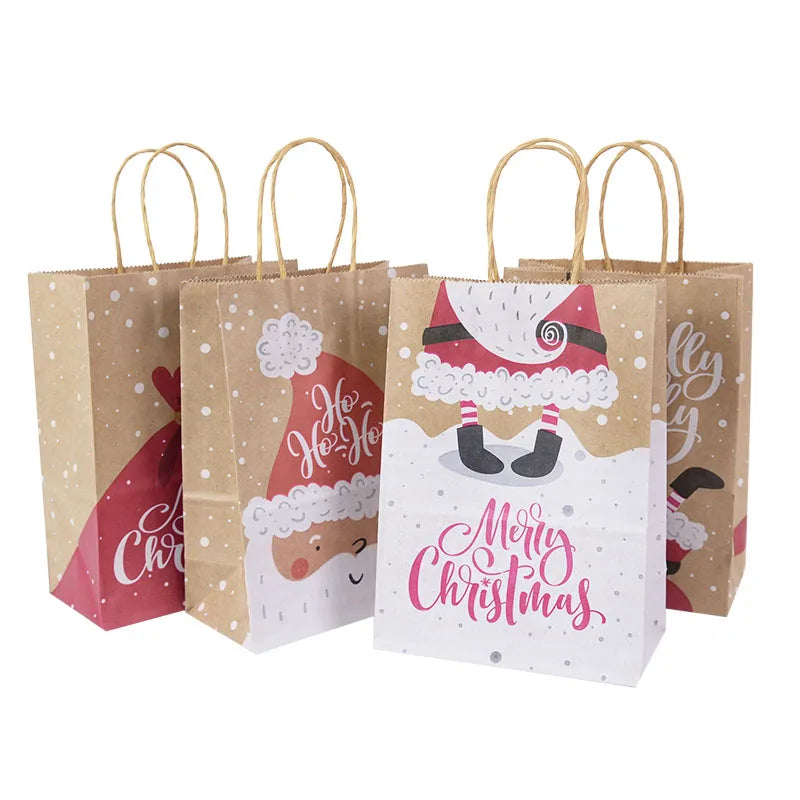 5pcs Christmas Kraft Gift Bags – Santa & Snowman
