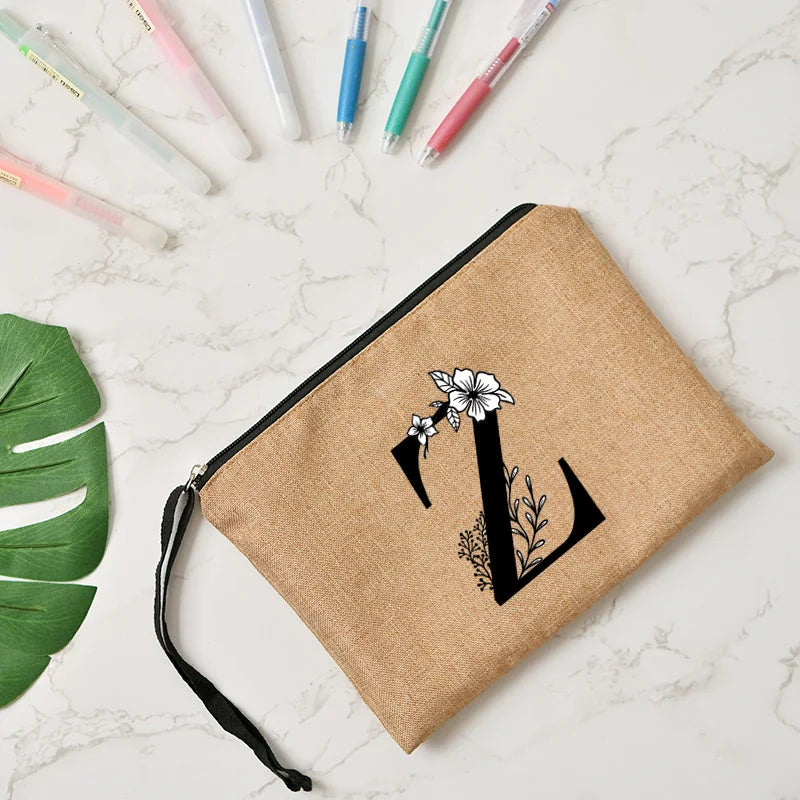 Letter print cosmetic linen makeup bag