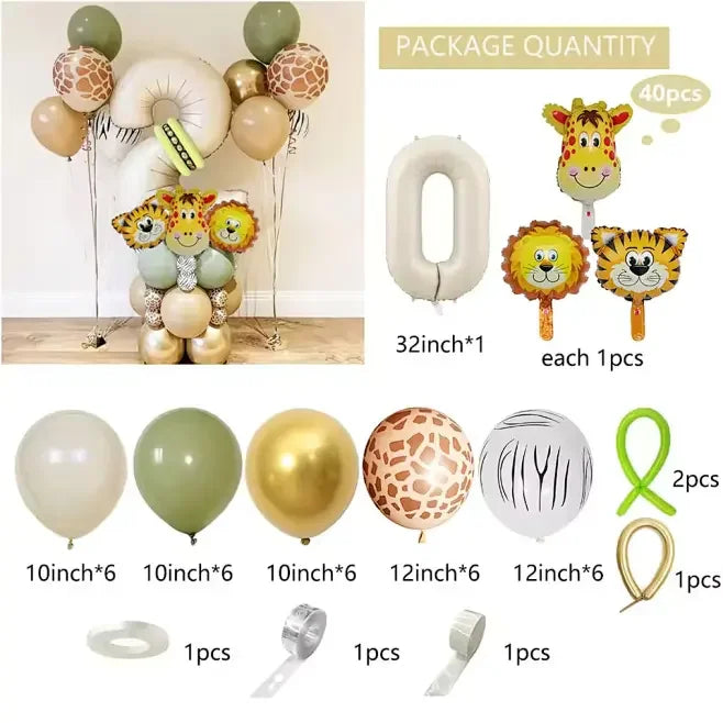 40PCS Jungle Animal Number Balloon Set