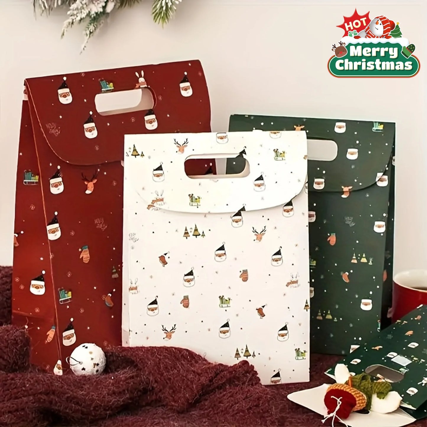 6/12pcs Festive Christmas Bags