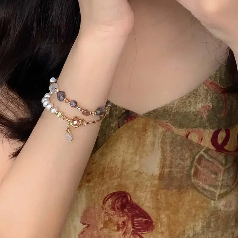 Double layered Crystal & Pearl beaded bracelet