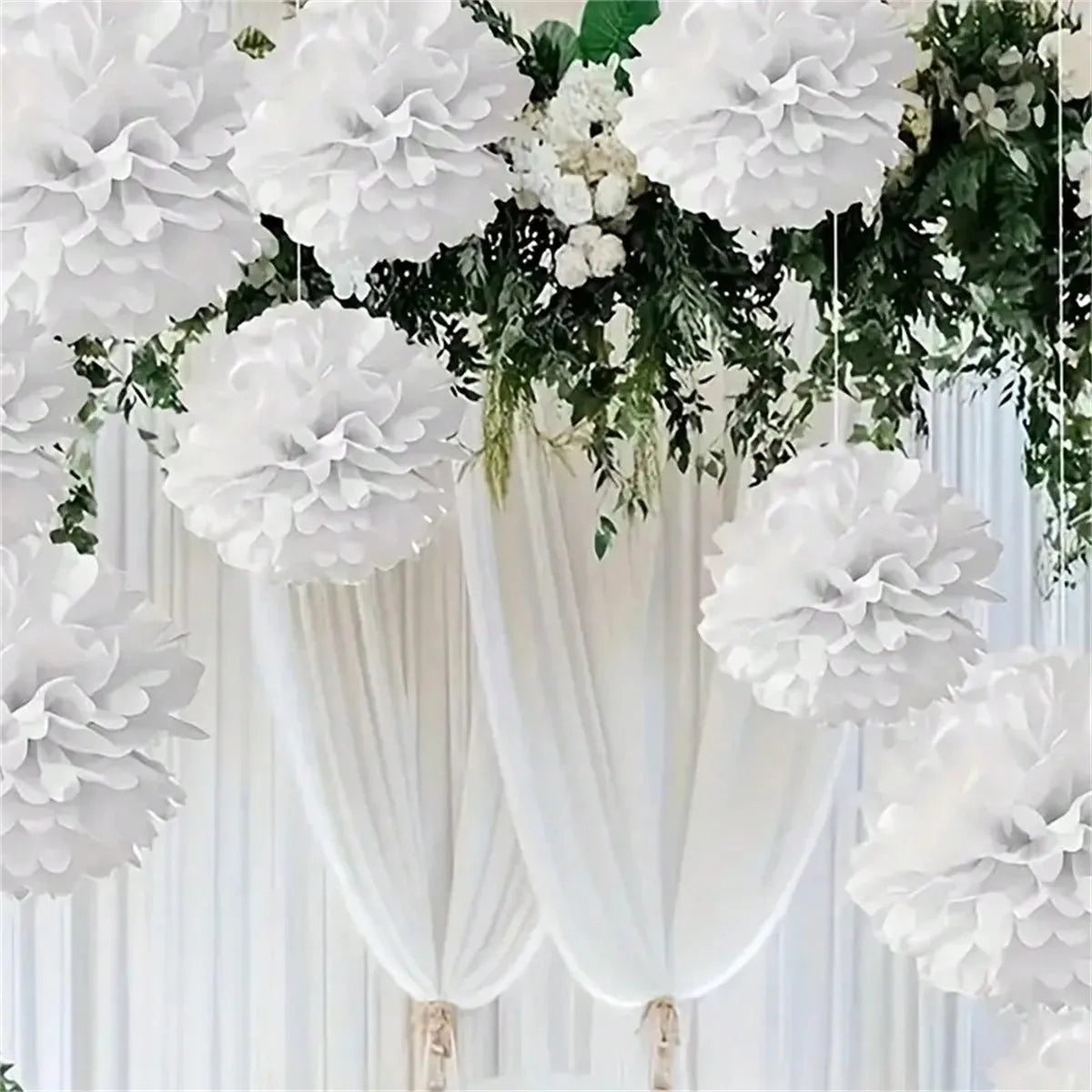White & Light green Pom Pom Set 12pcs