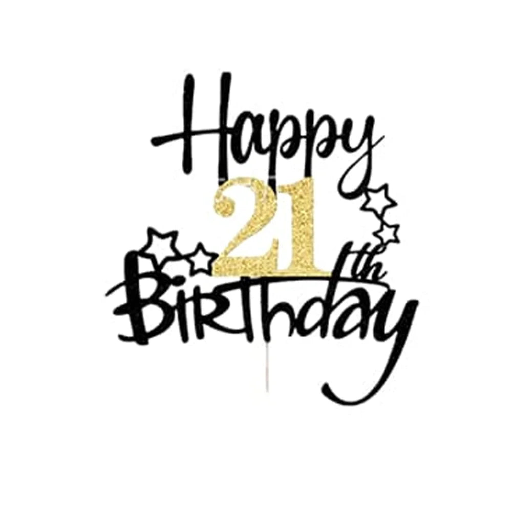 Black Gold Happy Birthday Cake Topper (Ages 10–60)