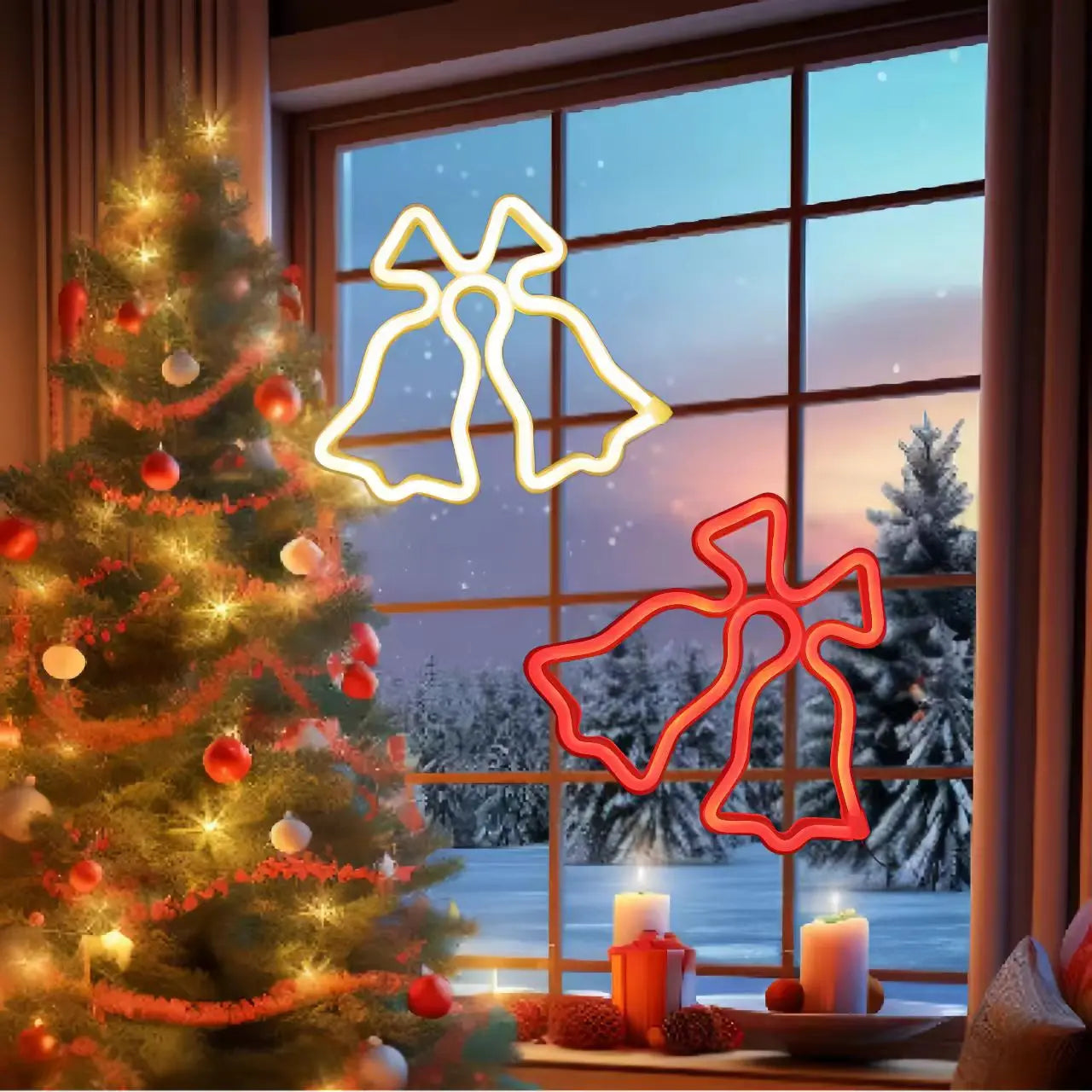 LED Christmas Bell Neon Lights, USB or Battery