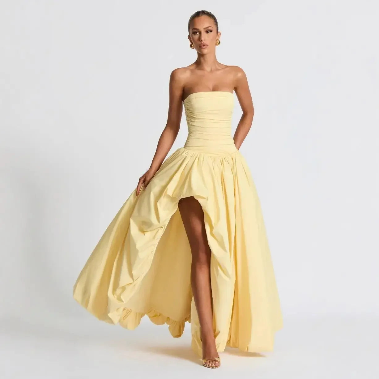 Zinna Pleated Split Strapless Dress