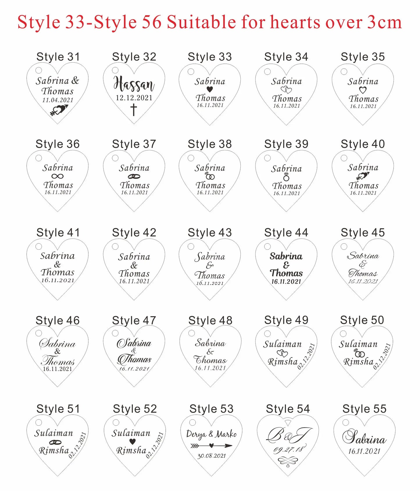 Engraved personalized name Love Heart tag 30/50/100pcs