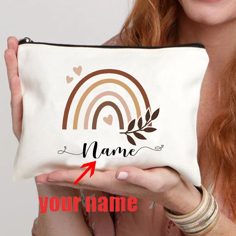 Rainbow custom name makeup bag