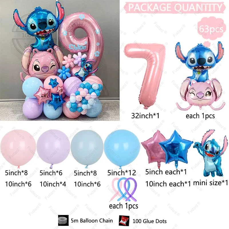 Cartoon Lilo&Stitch Balloon 63pcs