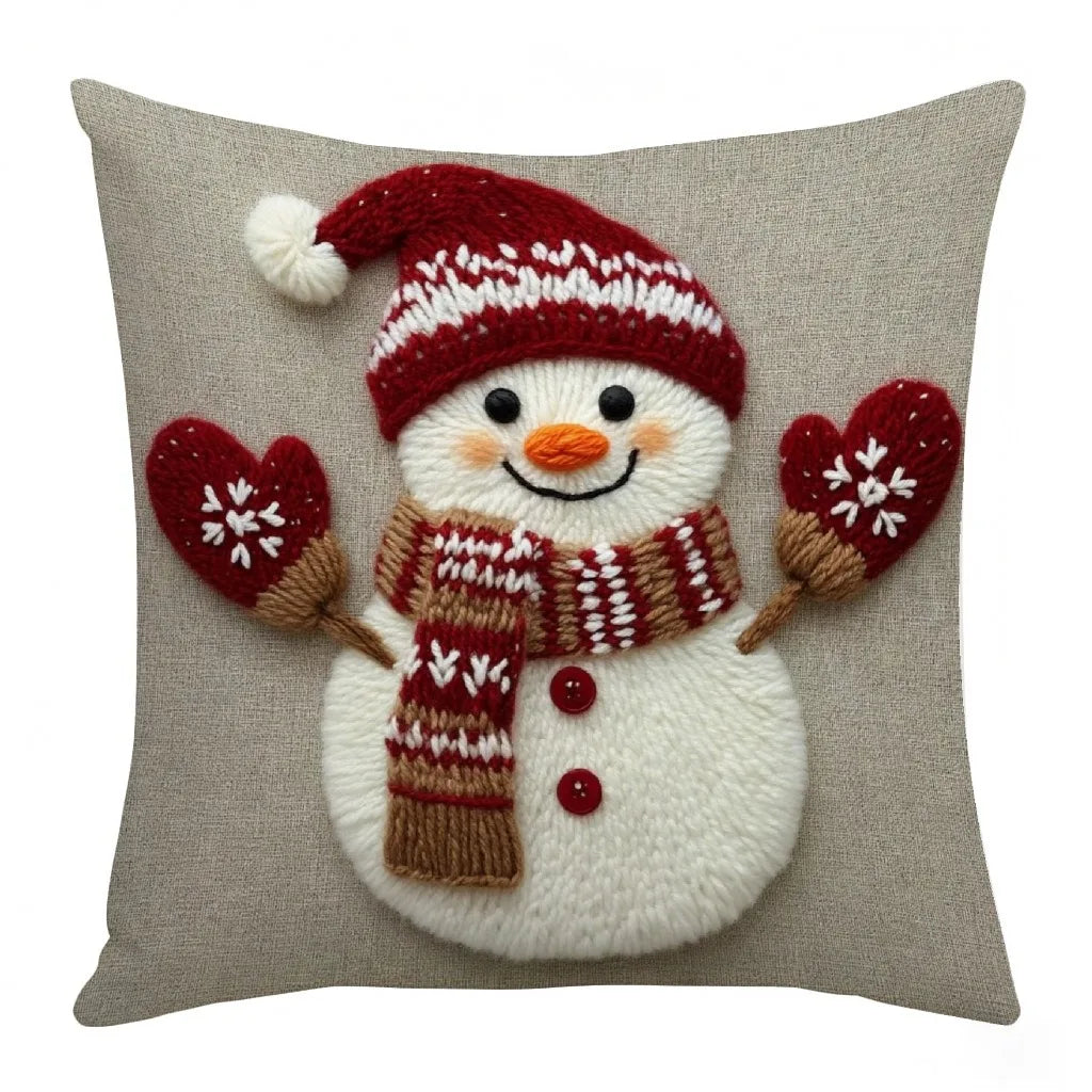 45cm Grey & Red Christmas Pillow – Santa, Snowman & Elk