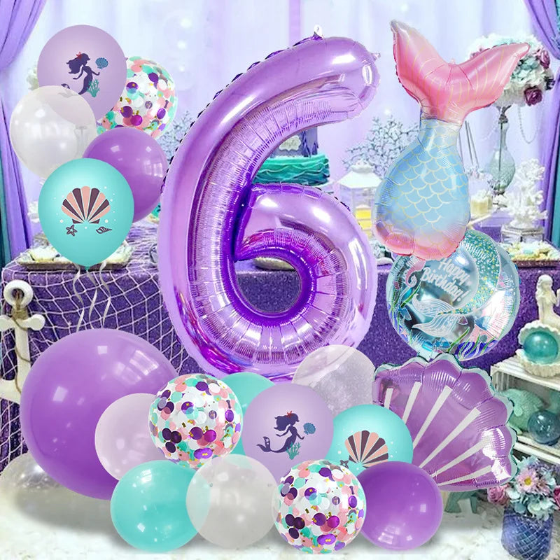 Mermaid Number Balloon Set – 0-9, Sequin & Foil