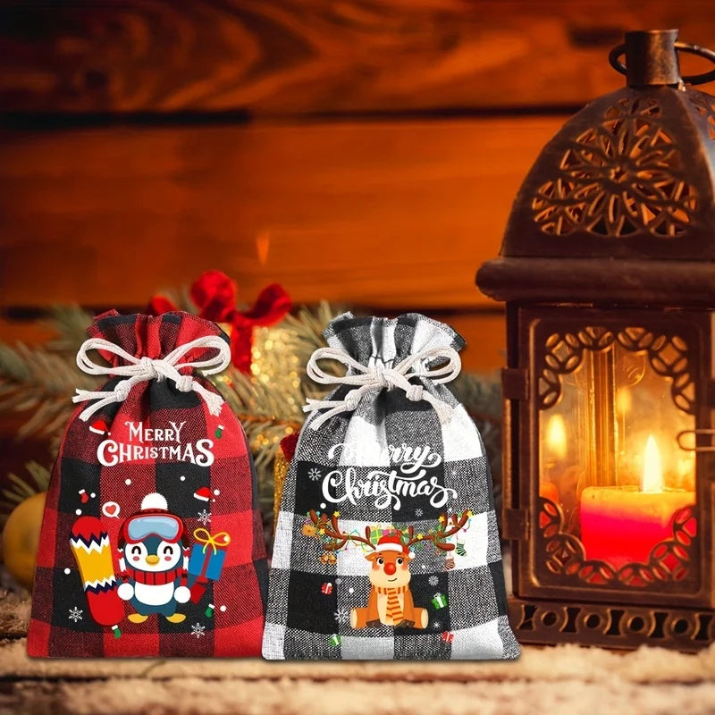 12/24pcs Xmas Burlap Gift Bags
