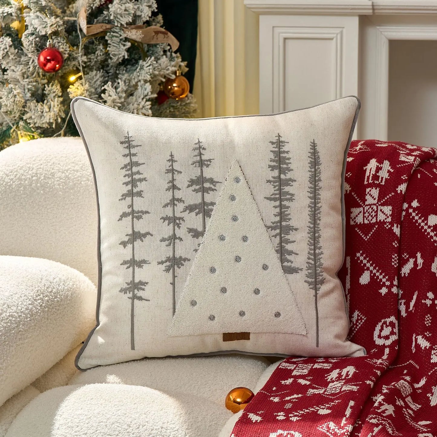 Embroidered Merry Christmas Cushion Cover