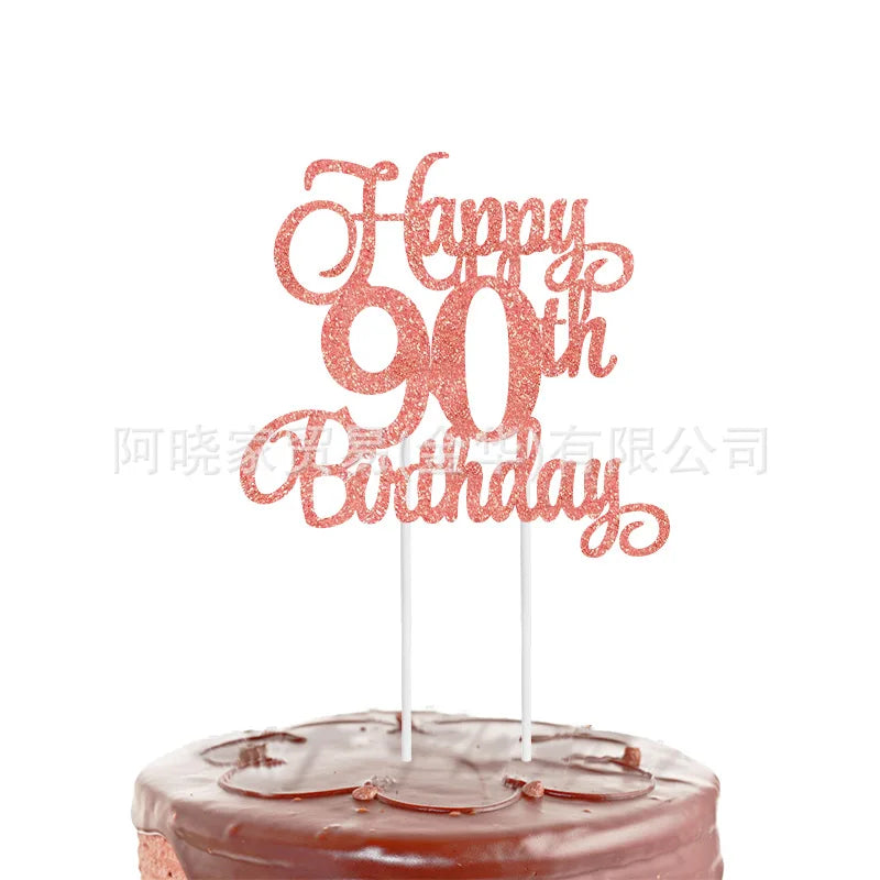 Black Gold Happy Birthday Cake Topper (Ages 10–60)