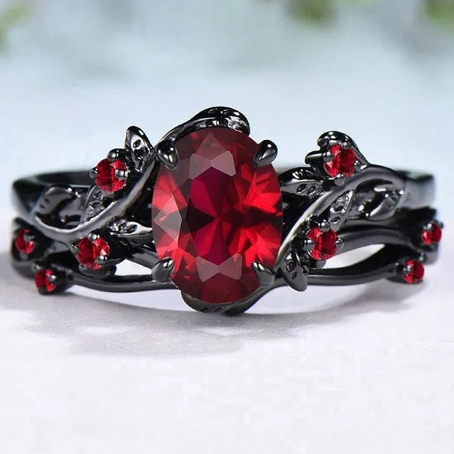 Round flower red stone rings