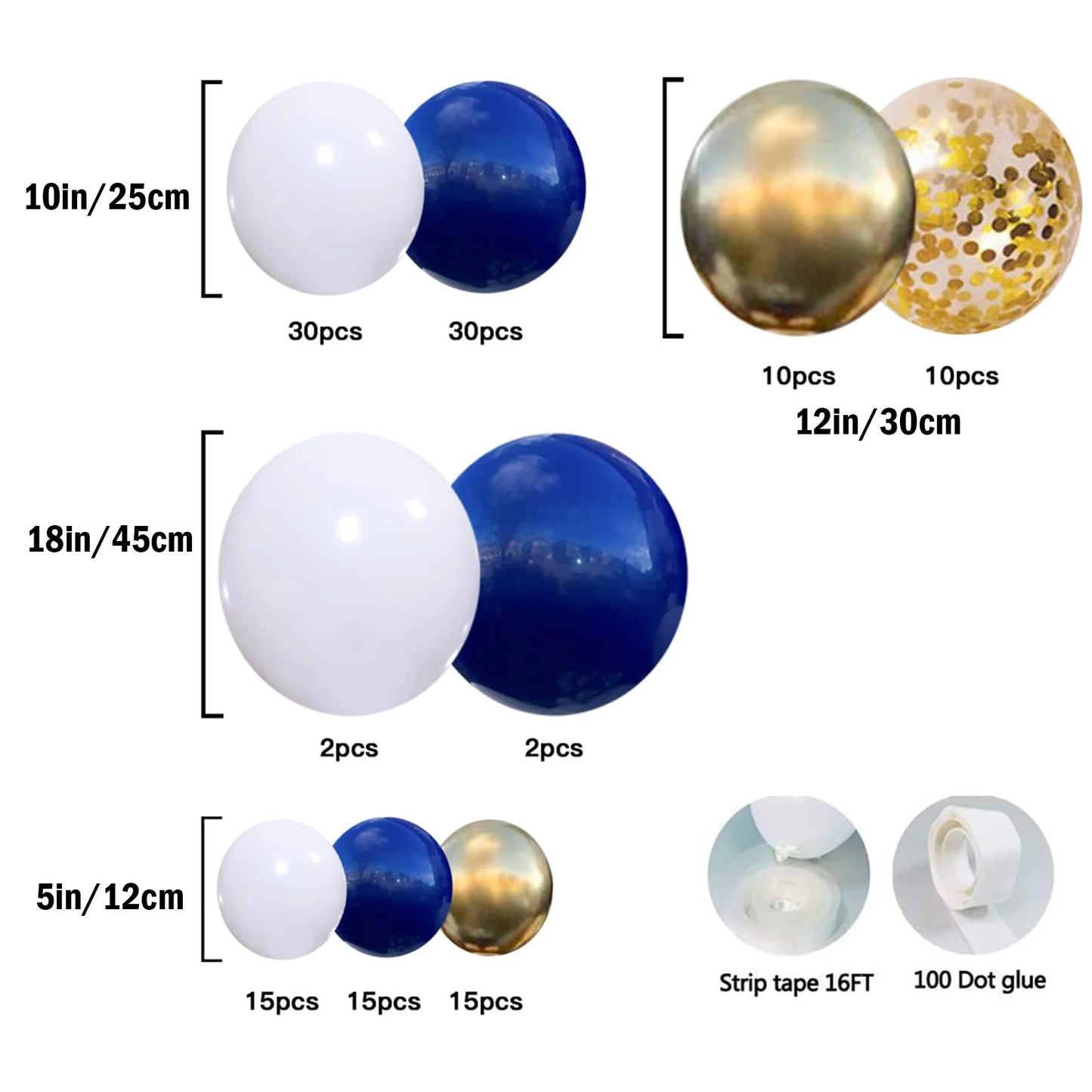 131PCS Blue & Gold Balloon Arch Set with Accessories