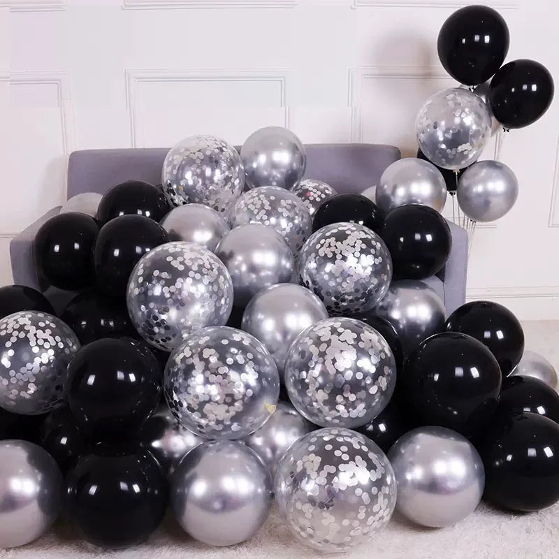 Silver black confetti Latex balloons 30pcs
