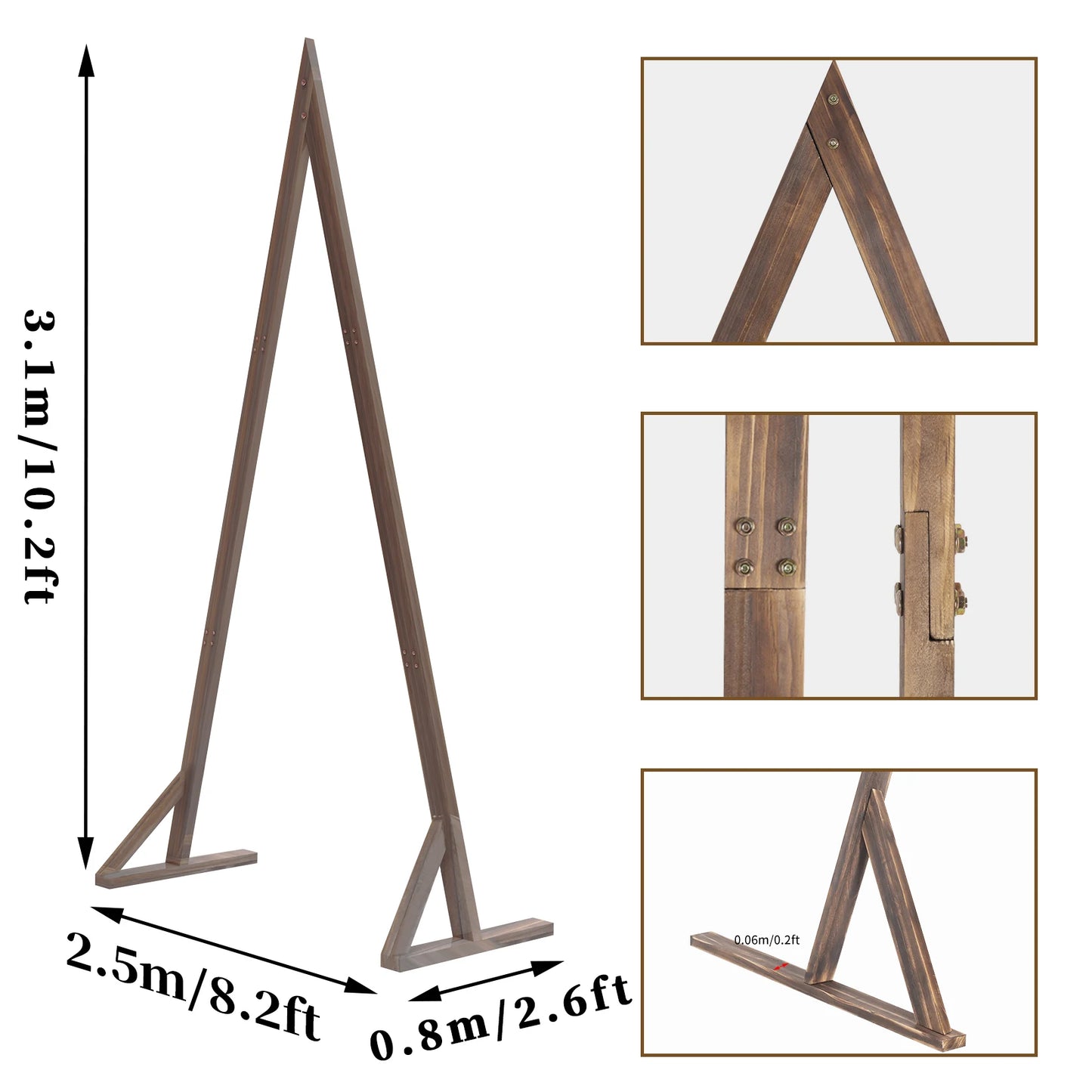 Wooden vintage wedding arch triangle stand 3m large