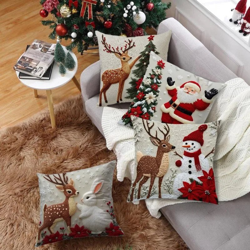 4PCS Christmas Linen Pillowcase Set