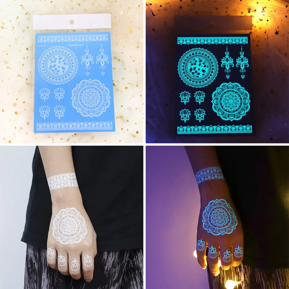 Blue Luminous Henna tattoo sticker
