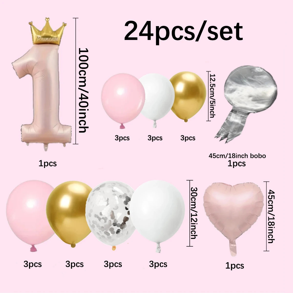 1-year-old Crown aluminum film balloon 24pcs