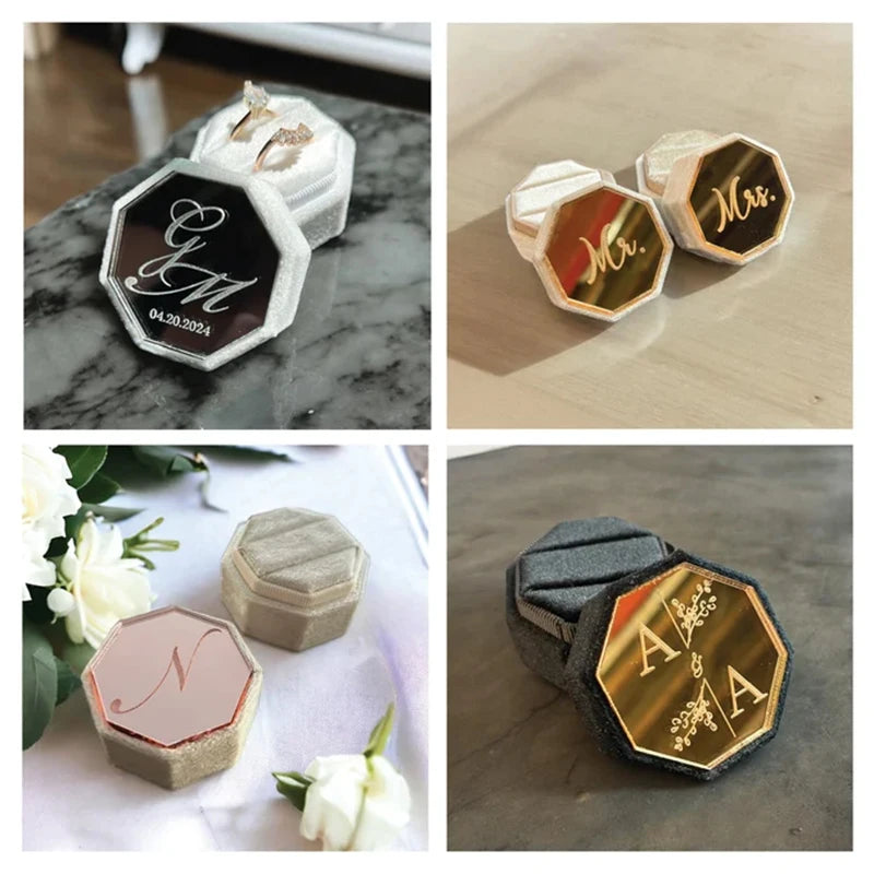 Personalised Acrylic topper velvet wedding ring box