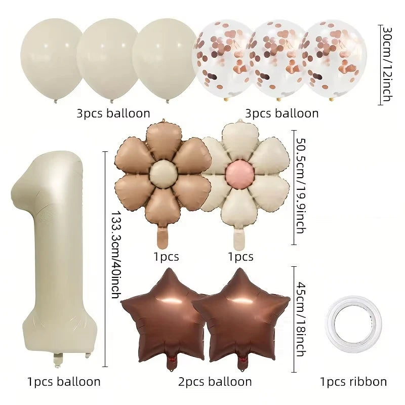 Cream & Brown stars balloons number 12pcs/set
