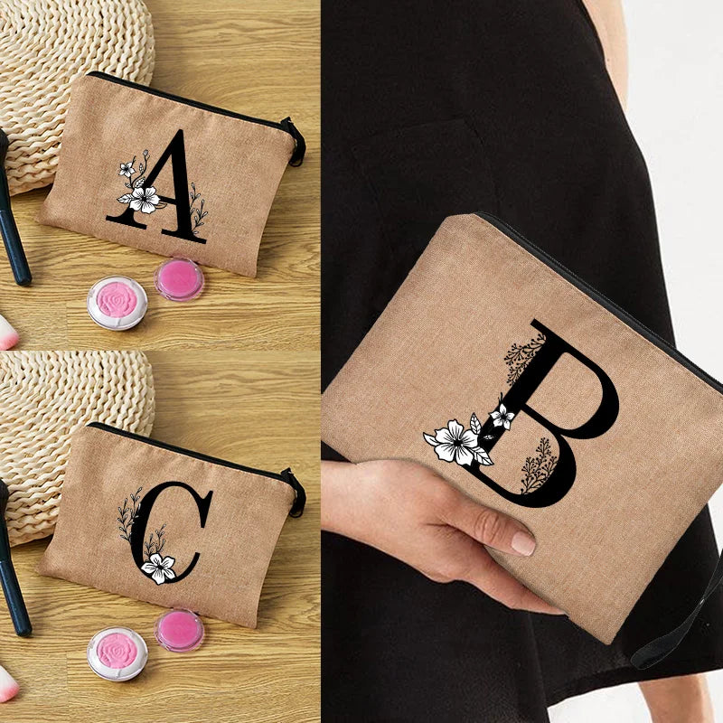 Letter print cosmetic linen makeup bag
