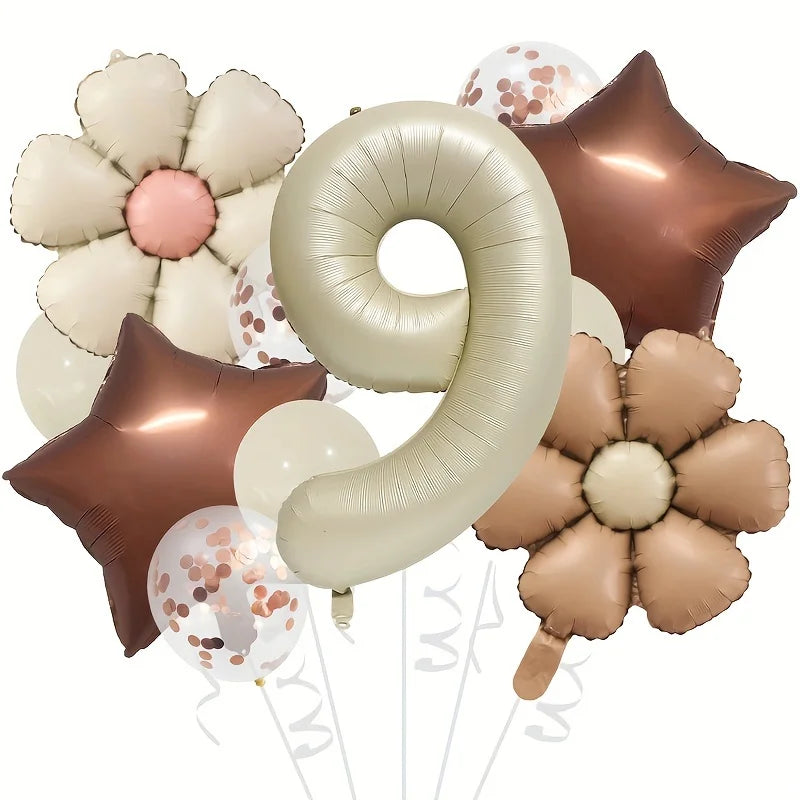 Cream & Brown stars balloons number 12pcs/set