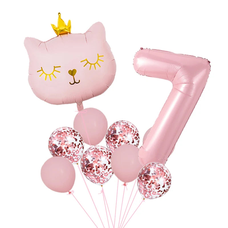 Pink crown cat foil balloon