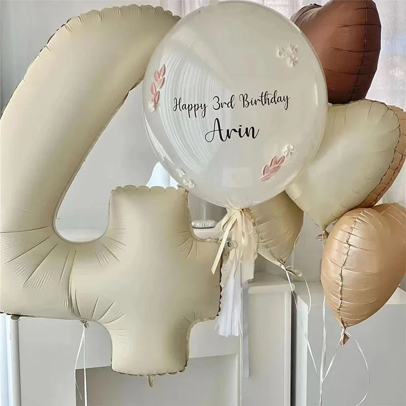 Cream color number with hearts foil Balloons 8pcs