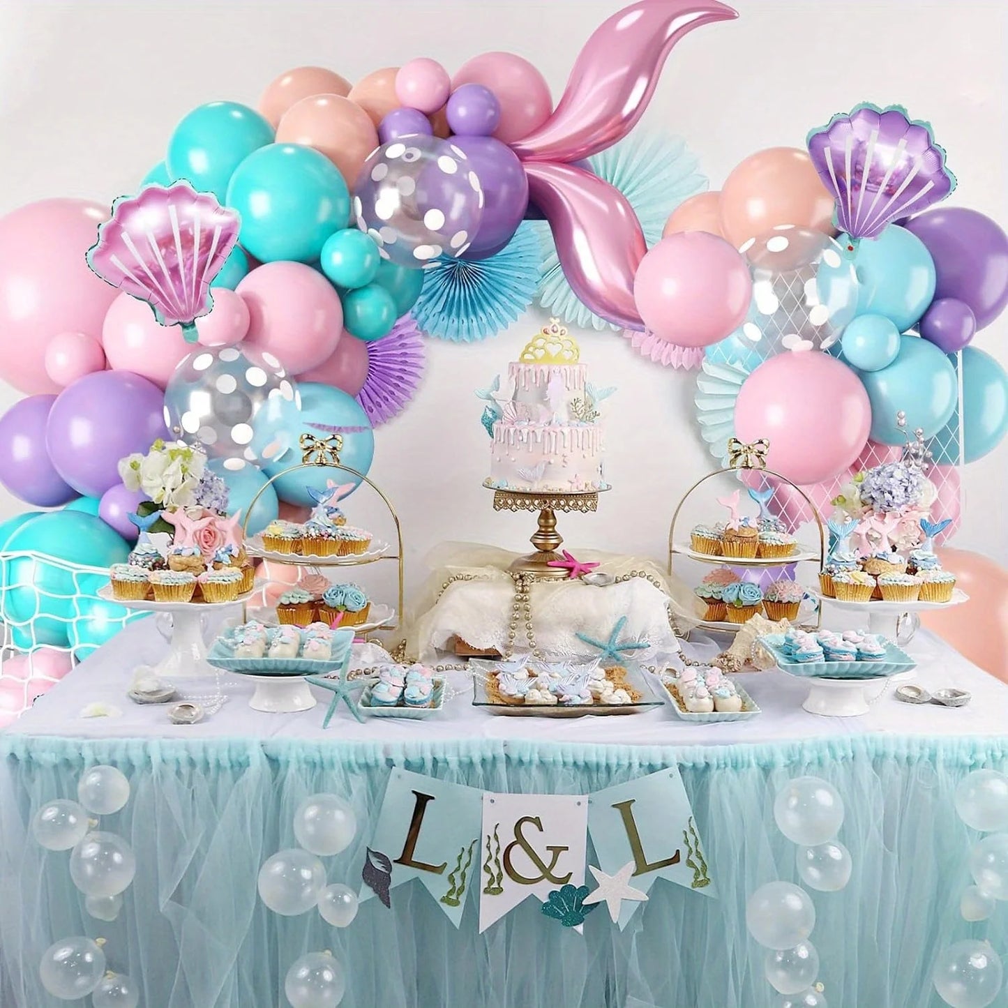 127pcs Mermaid Balloon Arch Set – Pink & Blue Party Decor