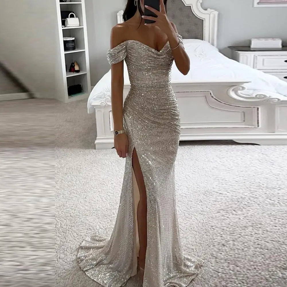 Caren Off-Shoulder Sequin Gown
