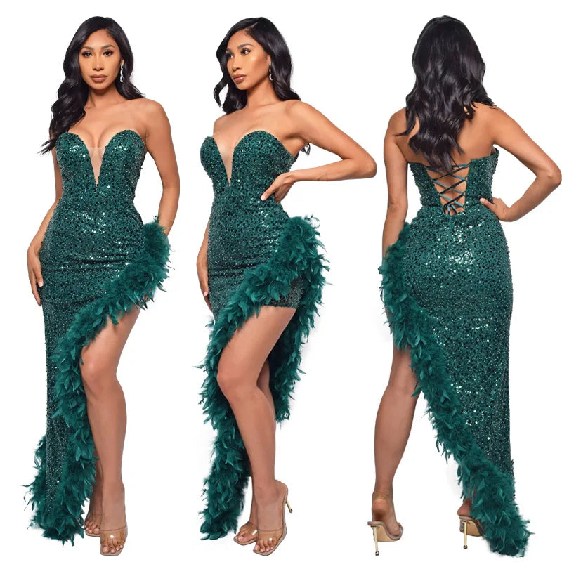 Dillma Sequin Feather Dress