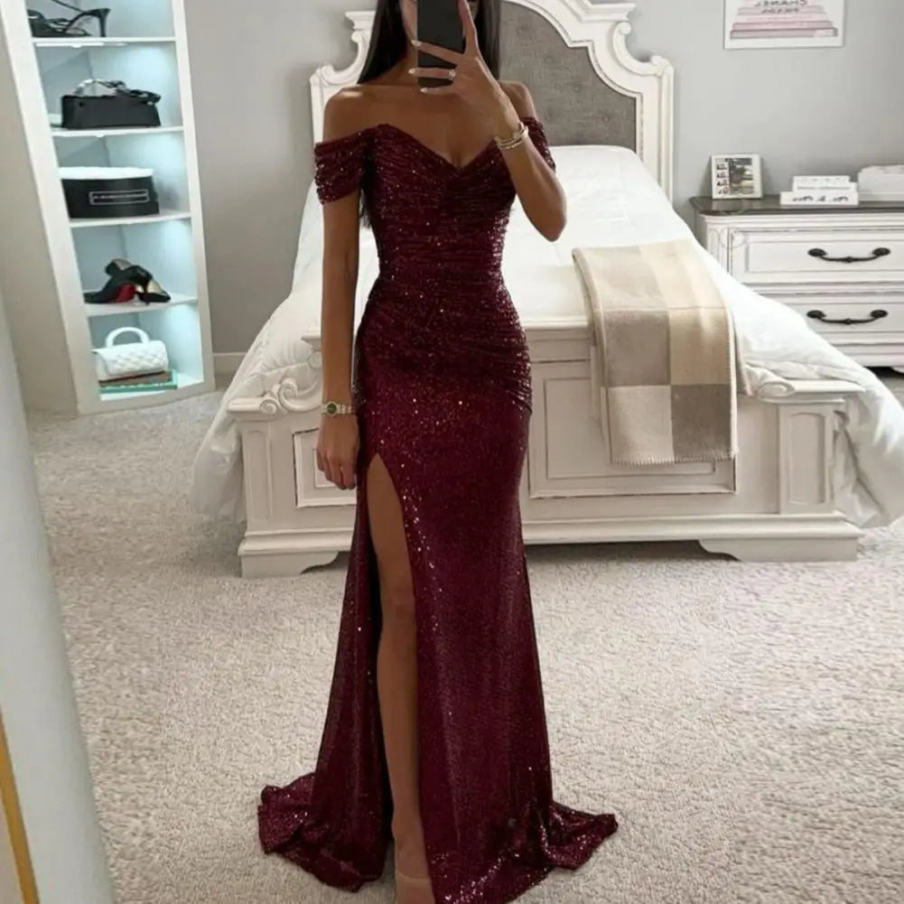 Caren Off-Shoulder Sequin Gown