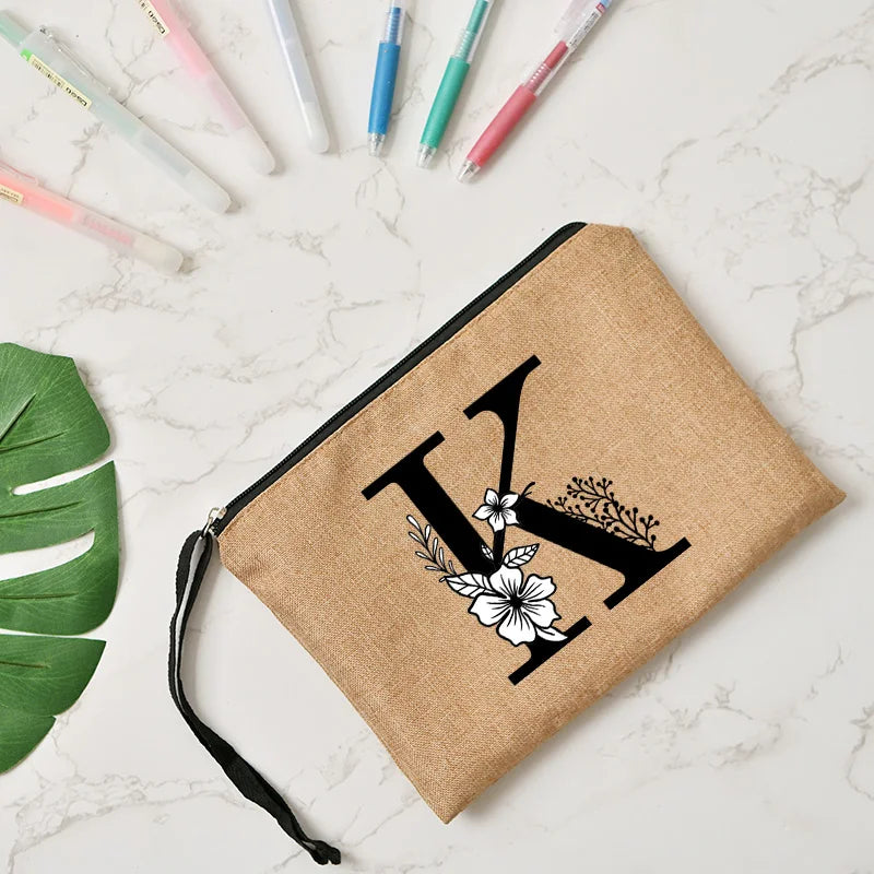 Letter print cosmetic linen makeup bag