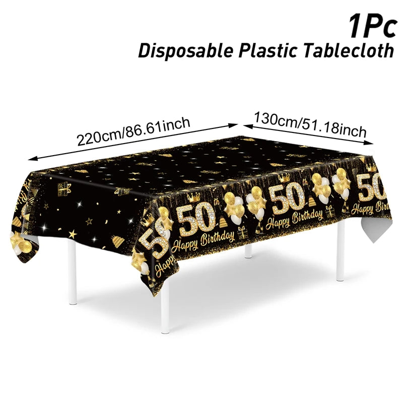 Black Gold Birhtday TableCloth