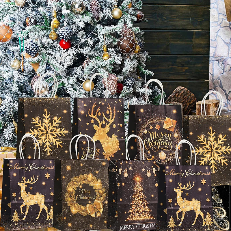 12/24pcs Bronzing Holiday Paper Bags