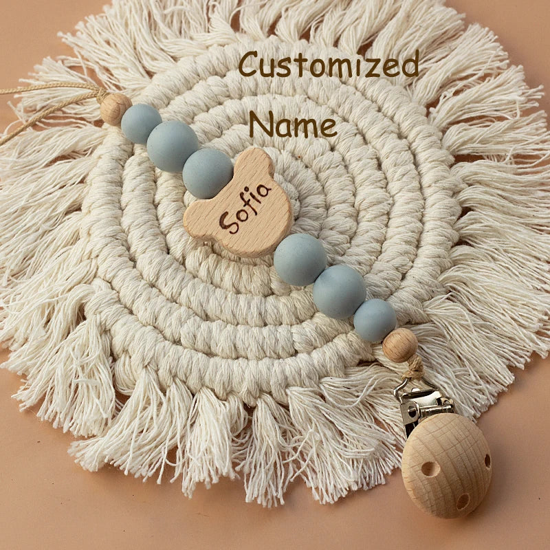 Custom name pacifier bead Silicone and Wooden dummy