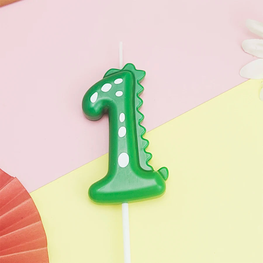 Green Dinosaur numbers 0-9 cake candle