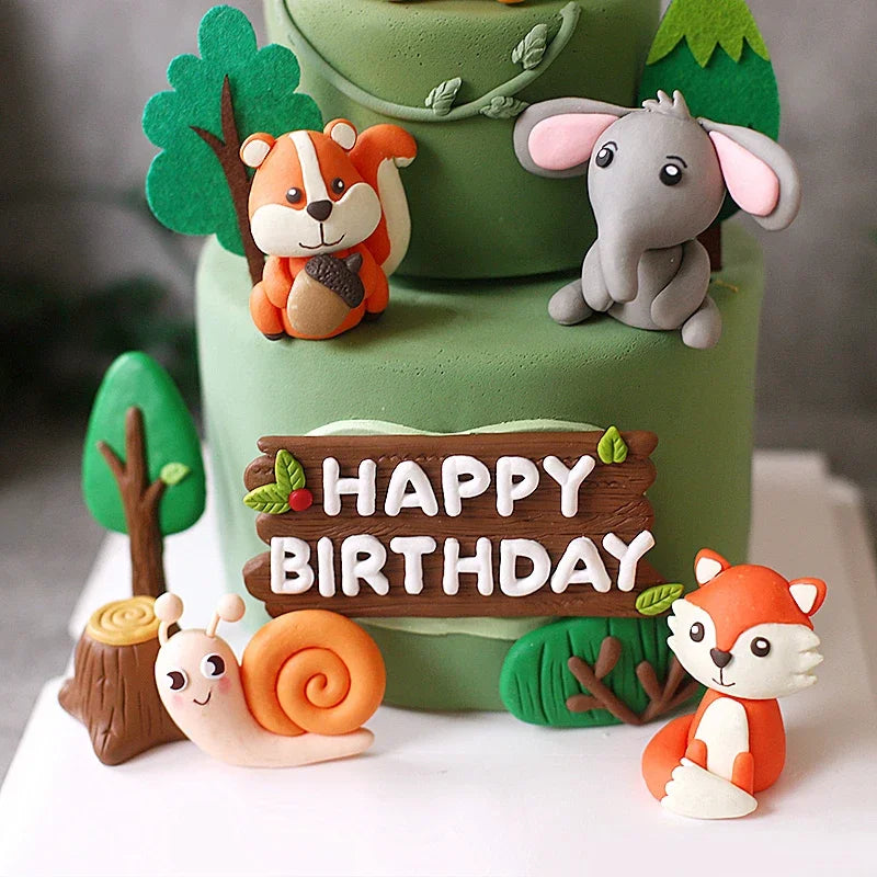 Forest animal cake decoration
