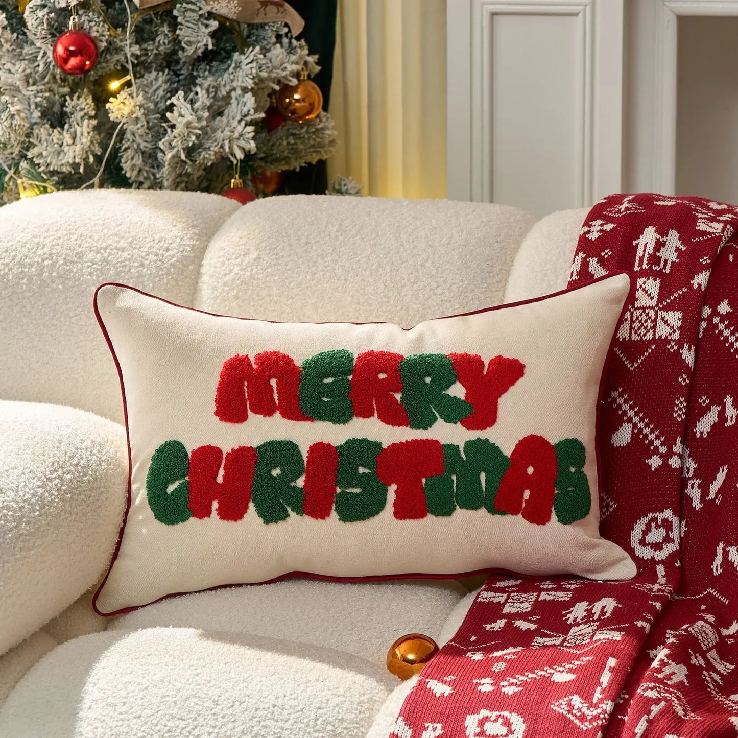 Embroidered Merry Christmas Cushion Cover