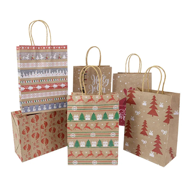 5pcs Christmas Kraft Gift Bags – Santa & Snowman